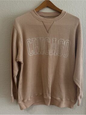 Aerie Beige Waffle Knit 'Chicago' Crewneck Sweatshirt